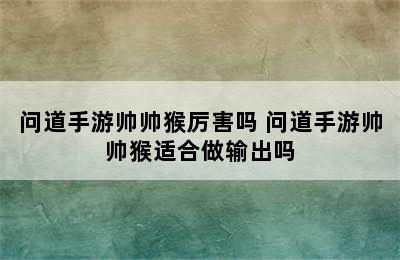 问道手游帅帅猴厉害吗 问道手游帅帅猴适合做输出吗